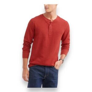 Essential by Seven Apparel Mens Long Sleeve Waffle Knit Thermal Henley, Red